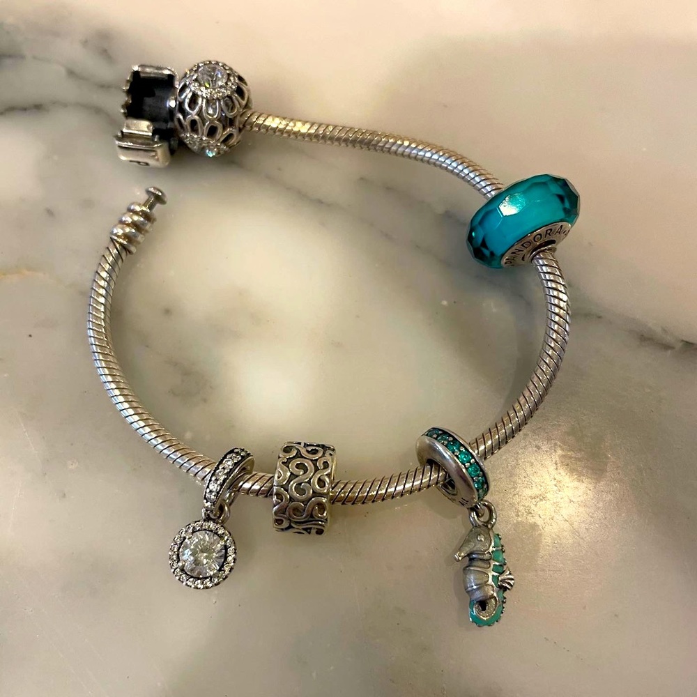 Authentic full set turquoise themed Pandora bracelet
